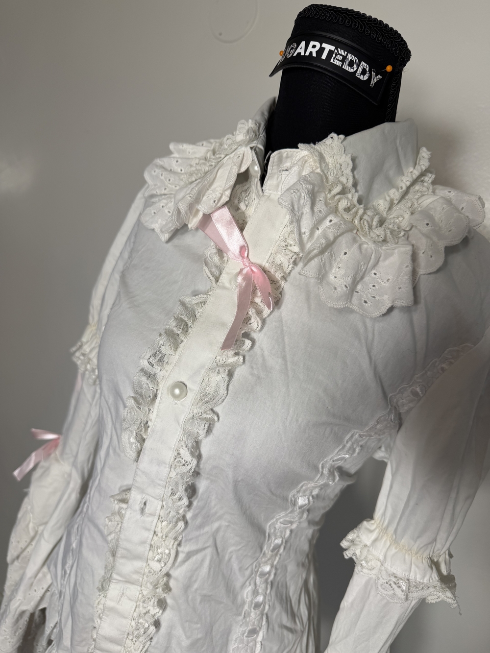Victorian-Inspired Ruffled White Women's Blouse - Picture 14 of 14